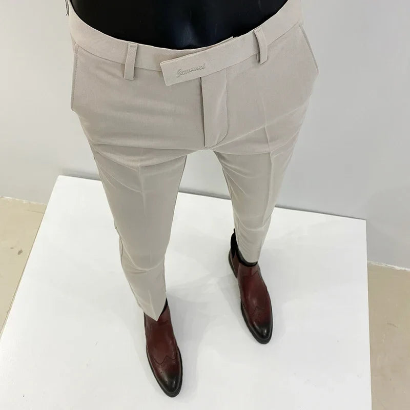 Men's Slim Fit Wool Mix Dress Trousers Formal Business Pants