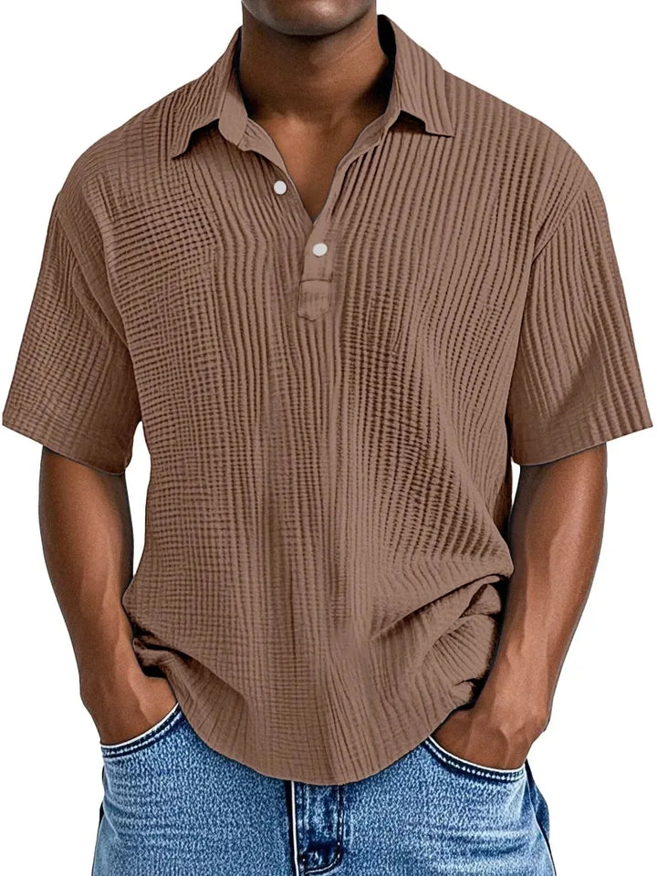 Men's Ribbed Knit Polo Shirt Short Sleeve Casual Top
