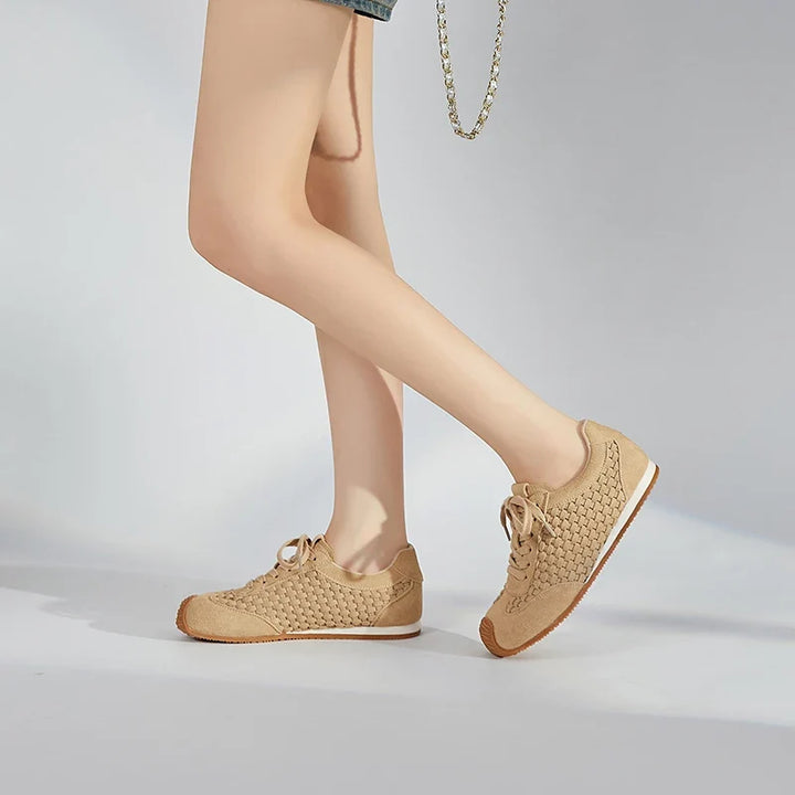 Women's Suede Woven Sneakers Casual Low Top Shoes