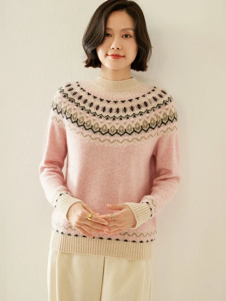 Women's Wool Knit Sweater Pullover Crewneck Fair Isle Knitwear