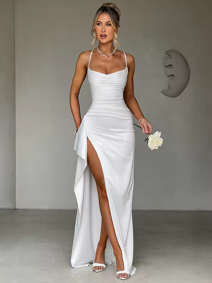 Women’s Satin High-Slit Formal Maxi Dress