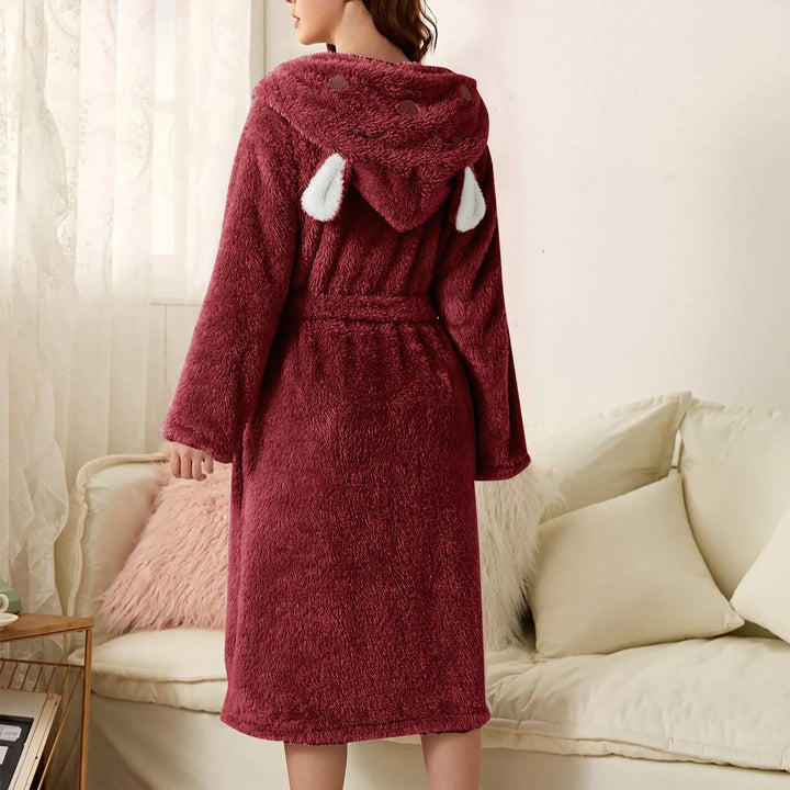 Women's Fleece Hooded Dressing Gown Bathrobe
