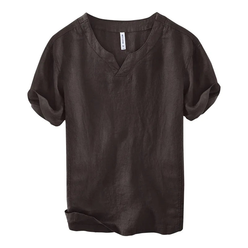 Men’s Linen Blend V-Neck Short Sleeve Shirt