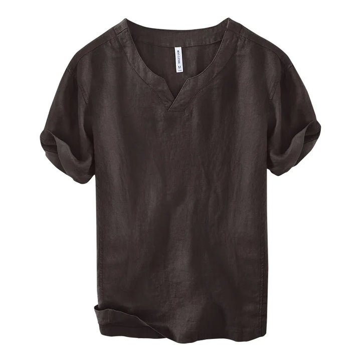 Men’s Linen Blend V-Neck Short Sleeve Shirt