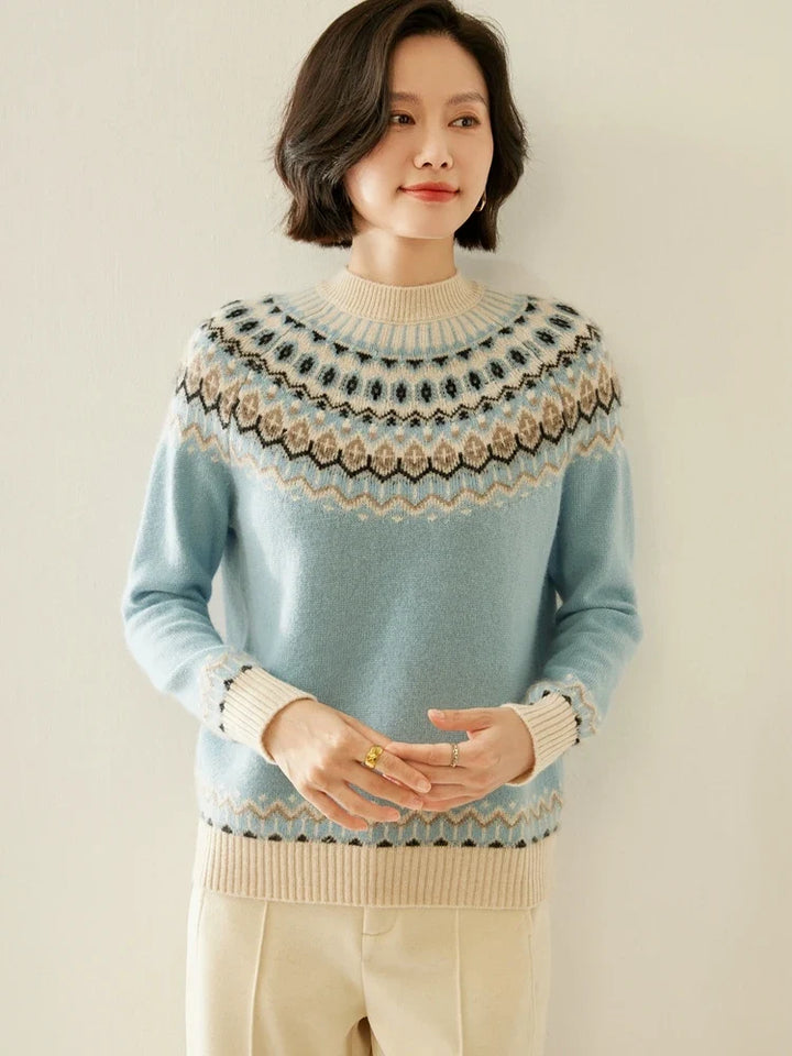 Women's Wool Knit Sweater Pullover Crewneck Fair Isle Knitwear