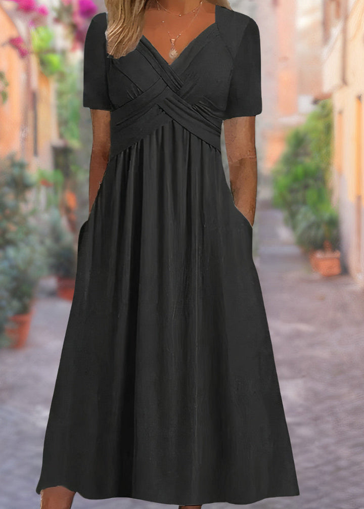 Women's Linen V-Neck Empire Waist Midi Dress