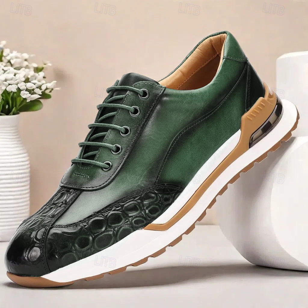 Men's Textured Leather Lace-Up Sneakers