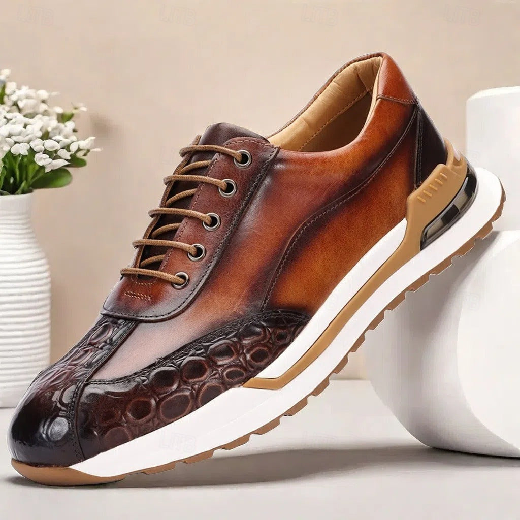 Men's Textured Leather Lace-Up Sneakers