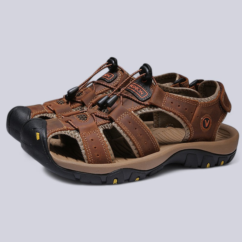 Men's Waterproof Leather Fisherman Sandals with Rubber Outsole