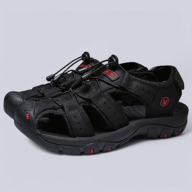 Men's Waterproof Leather Fisherman Sandals with Rubber Outsole