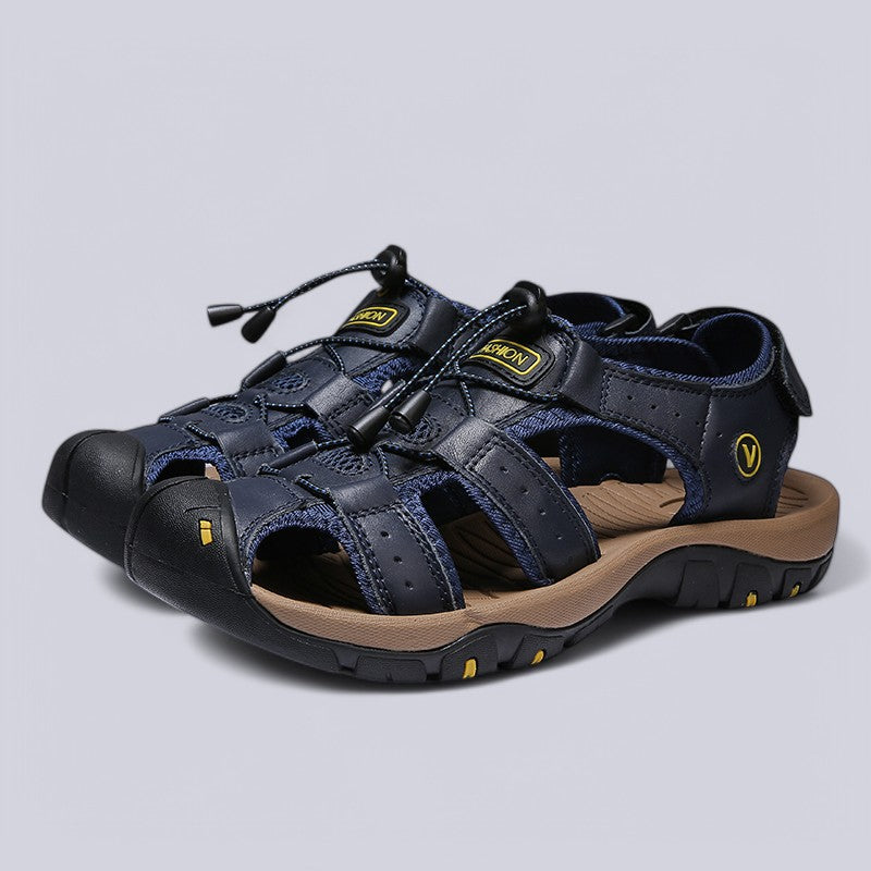 Men's Waterproof Leather Fisherman Sandals with Rubber Outsole