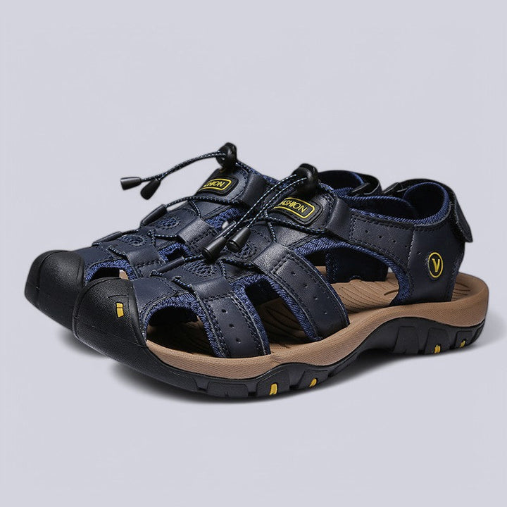 Men's Waterproof Leather Fisherman Sandals with Rubber Outsole