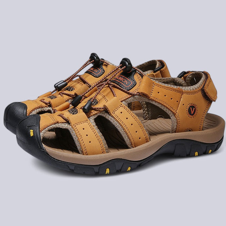 Men's Waterproof Leather Fisherman Sandals with Rubber Outsole