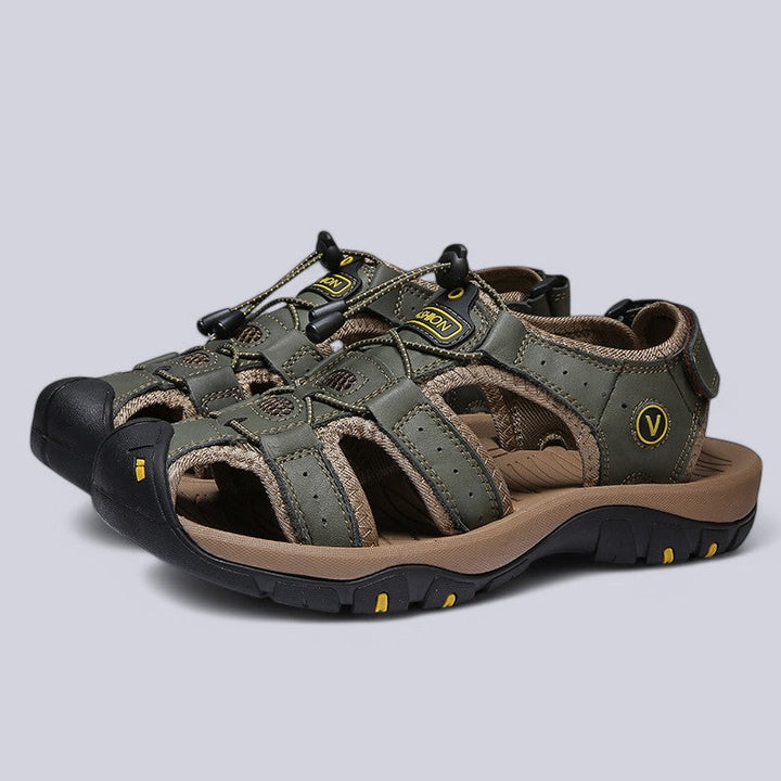 Men's Waterproof Leather Fisherman Sandals with Rubber Outsole