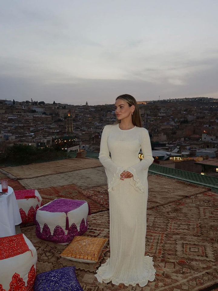 Women Long Flare Sleeve Knit Maxi Dress