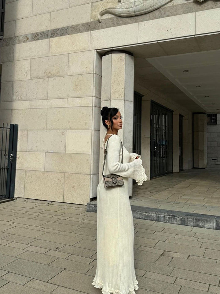 Women Long Flare Sleeve Knit Maxi Dress