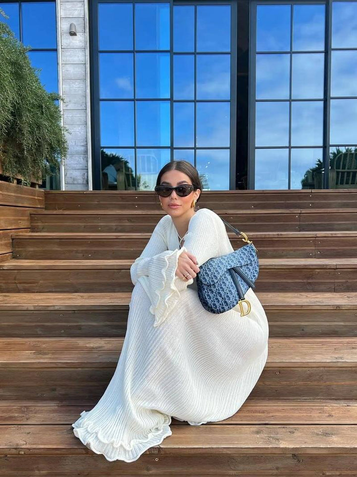 Women Long Flare Sleeve Knit Maxi Dress