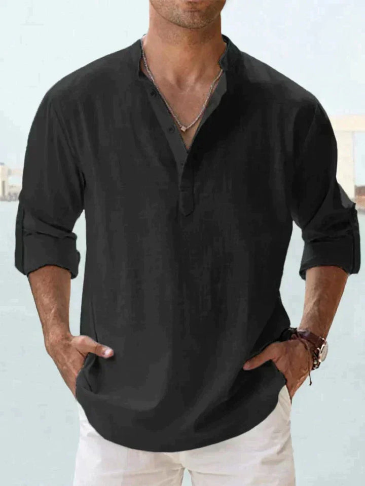 Men's Linen Shirt Relaxed Fit Breathable Beach Leisure Top