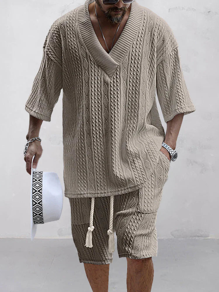 Men's Knit Shorts Set Two Piece Loungewear Outfit