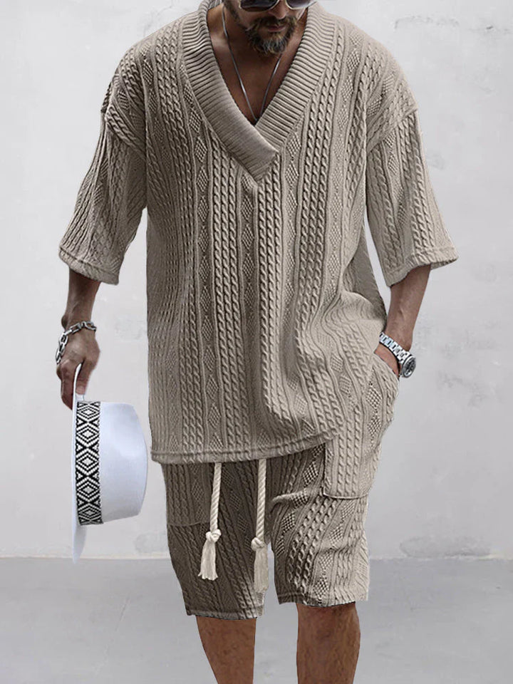 Men's Knit Shorts Set Two Piece Loungewear Outfit