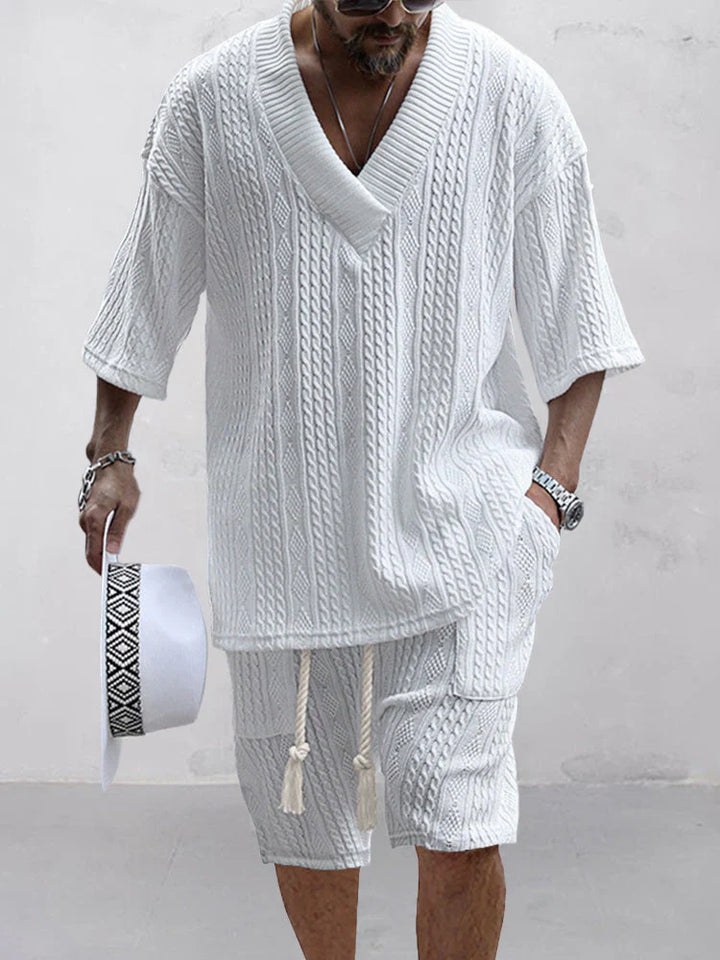 Men's Knit Shorts Set Two Piece Loungewear Outfit