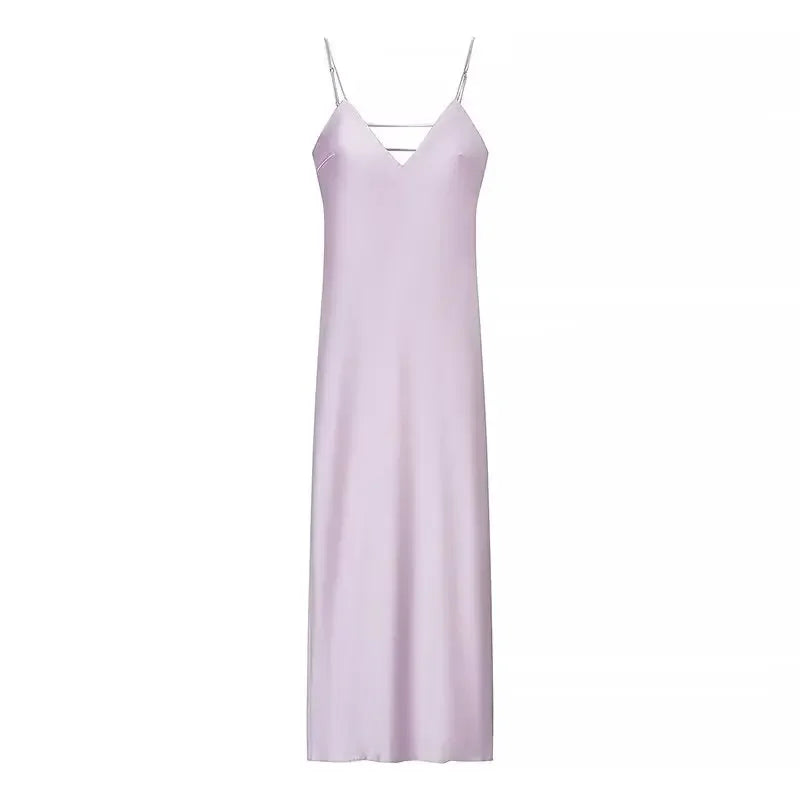 Women's Satin Cowl-Neck Strappy Maxi Dress