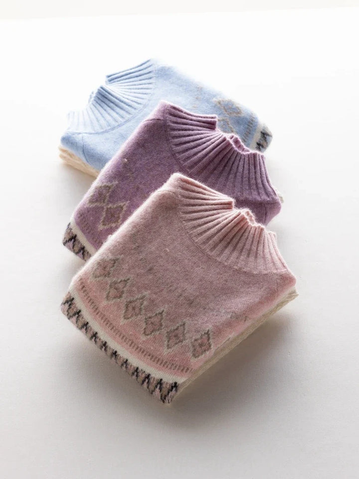Women's Wool Knit Mock Neck Fair Isle Sweater