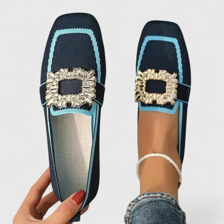 Women's Leather Orthopedic Loafers Square Toe Slip On Shoes