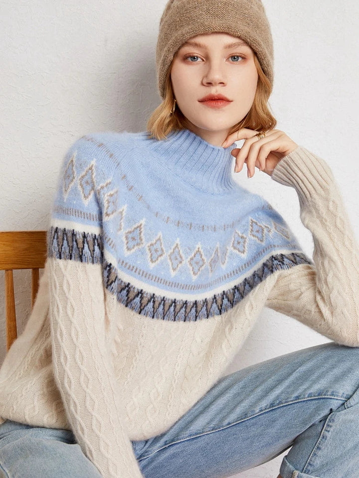 Women's Wool Knit Mock Neck Fair Isle Sweater