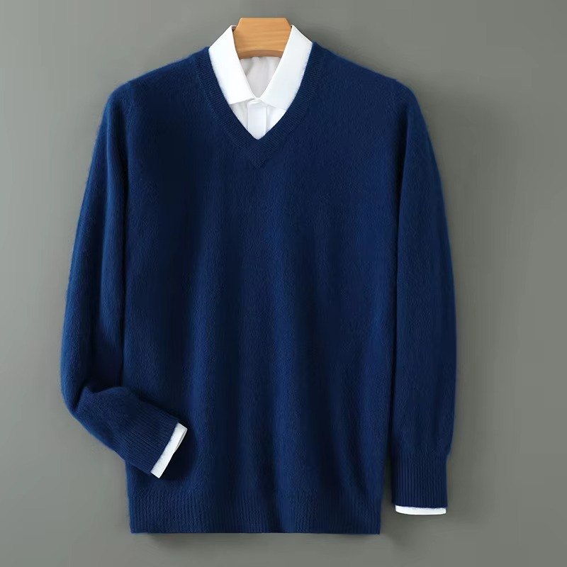 Men's V-Neck Merino Wool Sweater Pullover Knit Jumper Top