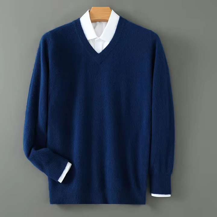 Men's V-Neck Merino Wool Sweater Pullover Knit Jumper Top