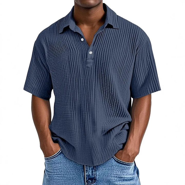 Men's Ribbed Knit Polo Shirt Short Sleeve Casual Top