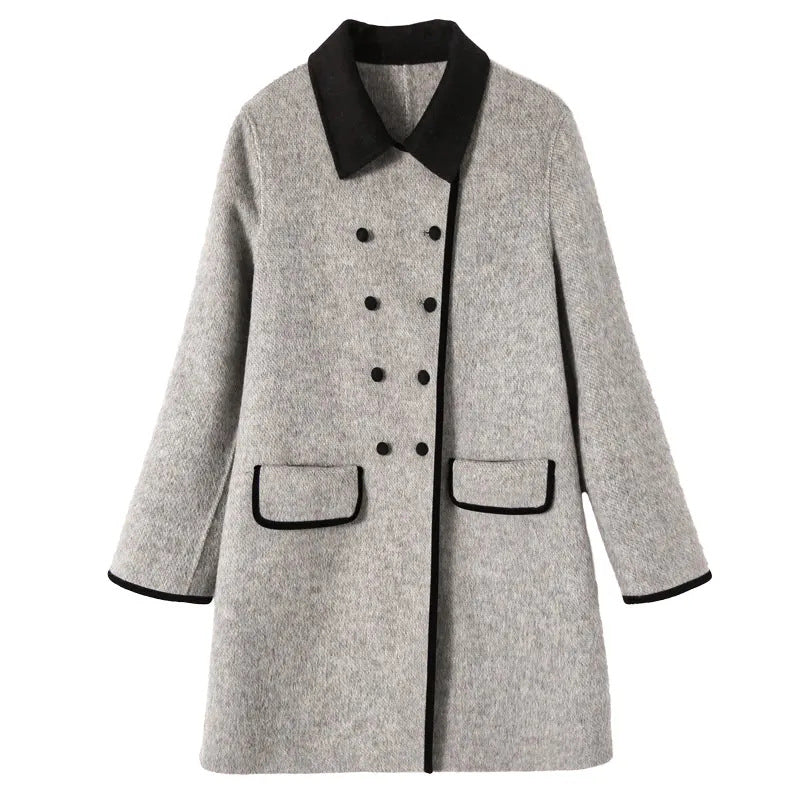 Women's Wool Pea Coat Double Breasted Trench Jacket