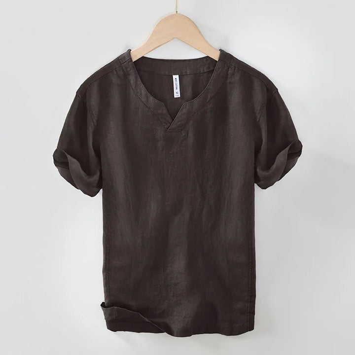 Men’s Linen Blend V-Neck Short Sleeve Shirt