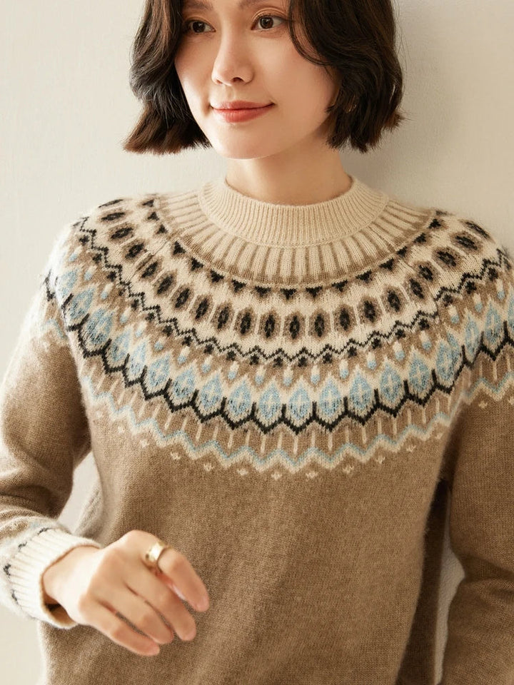 Women's Wool Knit Sweater Pullover Crewneck Fair Isle Knitwear