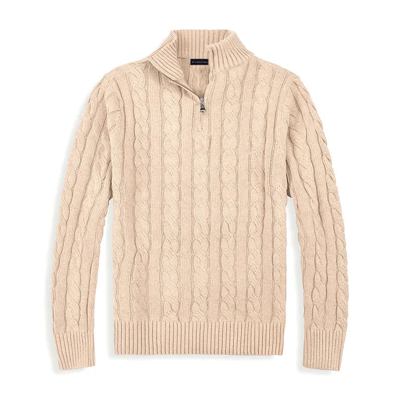 Men's Merino Wool Quarter Zip Cable Knit Sweater