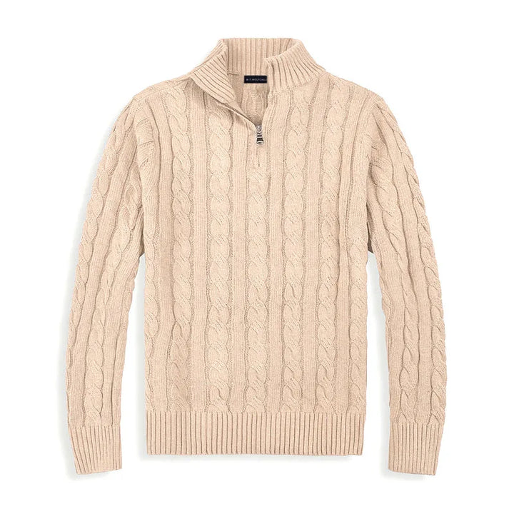 Men's Merino Wool Quarter Zip Cable Knit Sweater