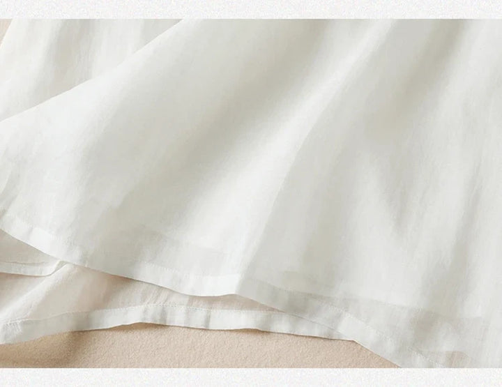 Robe midi imprimée en lin à col en V pour femme