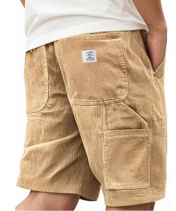 Men’s Corduroy Elastic-Waist Cargo Shorts