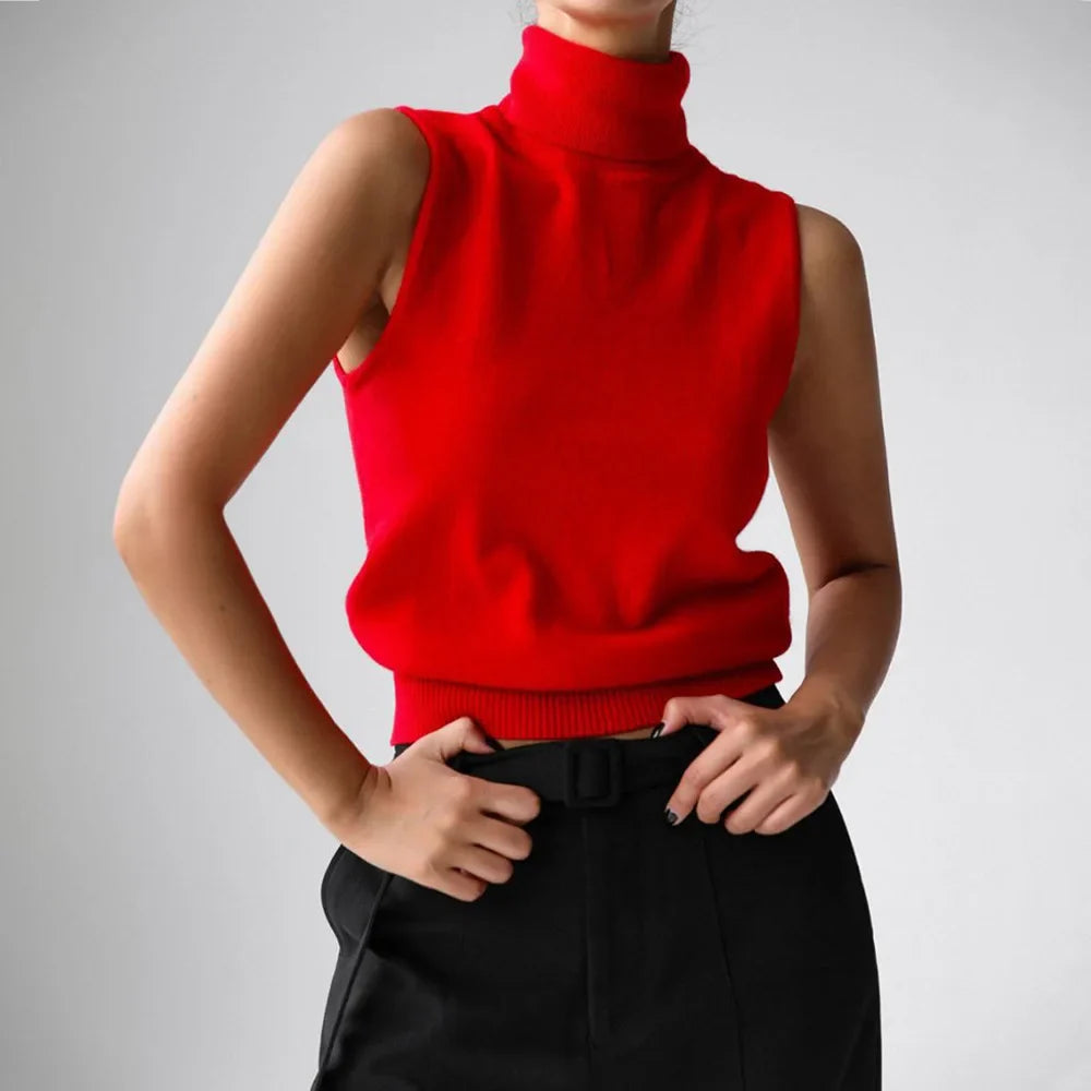 Women's Wool Turtleneck Sleeveless Tank Top