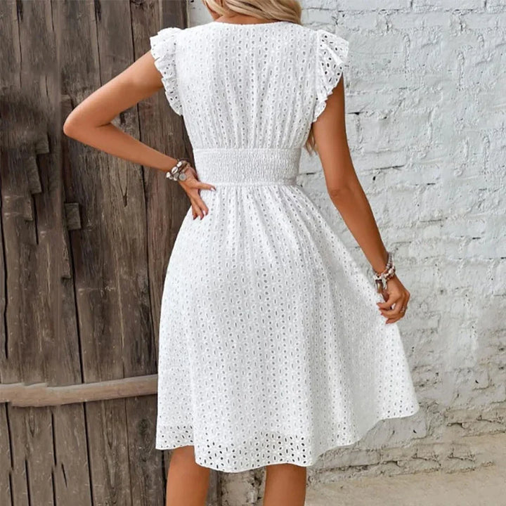 Women's Lace V Neck A Line Midi Dress