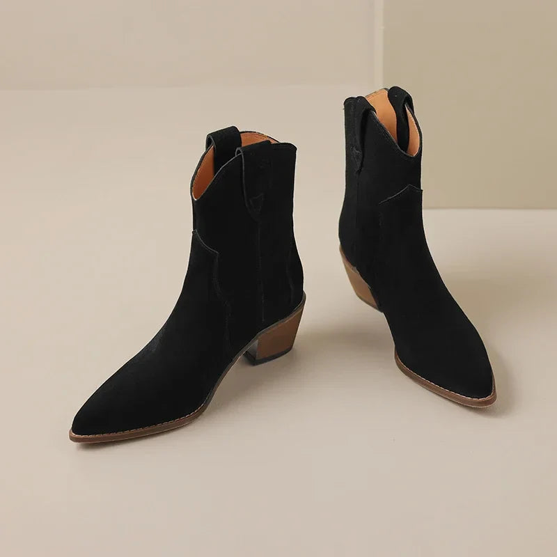 Women's Leather Western Cowboy Ankle Boots