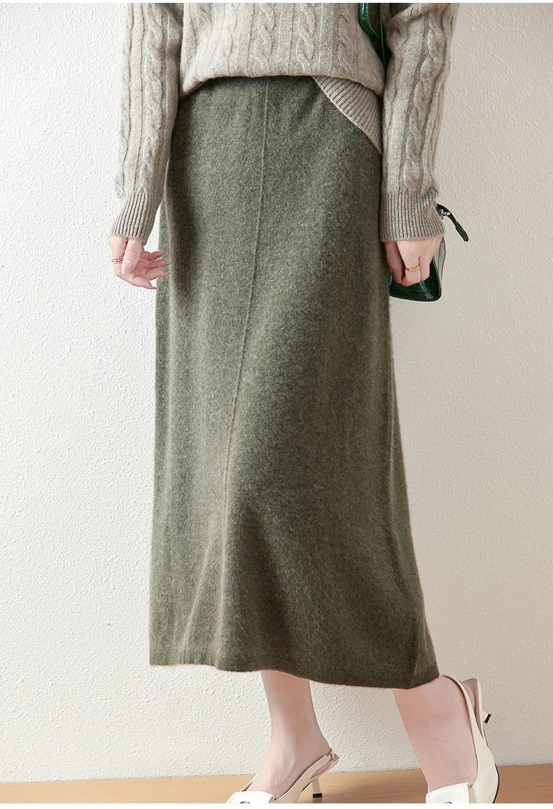 Women's Wool Knit Midi Skirt