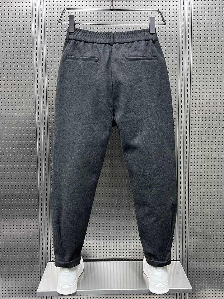 Men's Wool Pleated Tapered Trousers with Elastic Waist