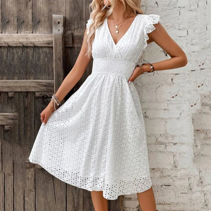 Women's Lace V Neck A Line Midi Dress