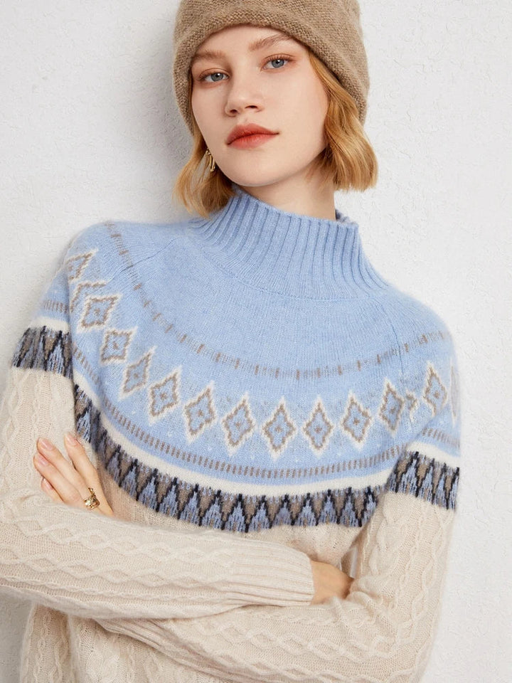 Women's Wool Knit Mock Neck Fair Isle Sweater