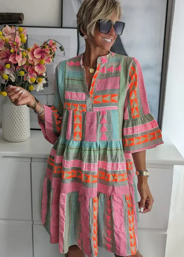 Women's Linen Smock Dress Tiered Boho Mini Casual Tunic