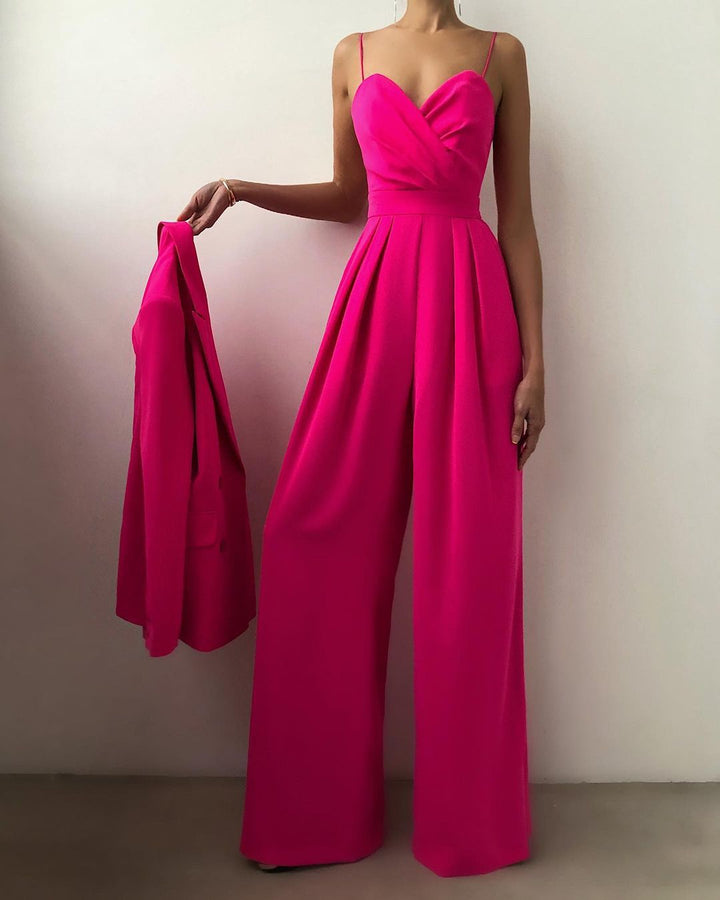 Women's Elegant Wide Leg Sleeveless Satin Jumpsuit Formal Evening Romper