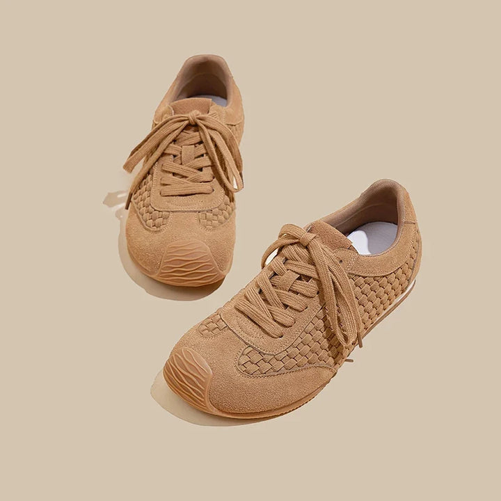 Women's Suede Woven Sneakers Casual Low Top Shoes