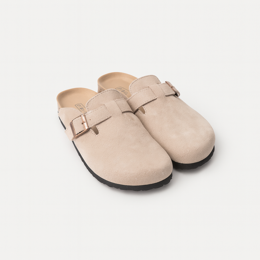 Women's Suede Slip-On Buckle Clog Mules